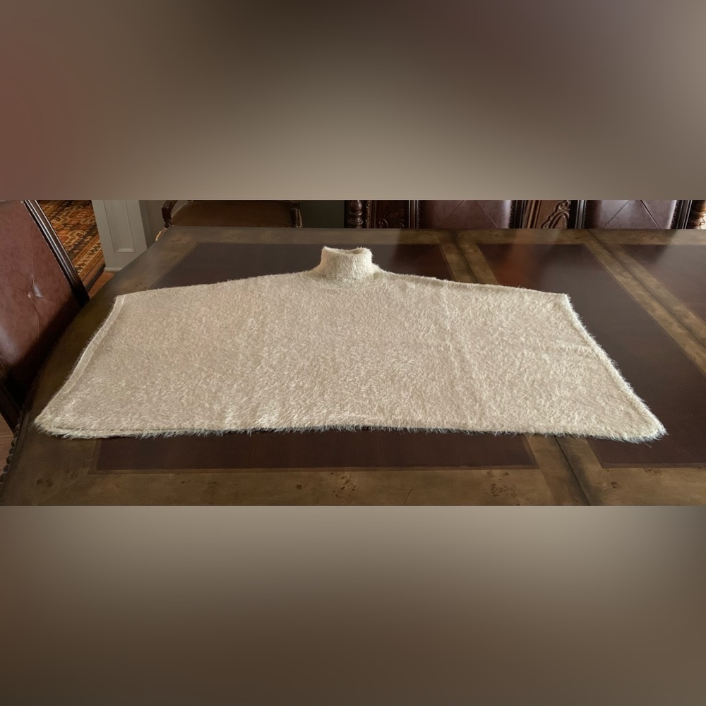 Anthropologie Akemi + Kin Eyelash Poncho Cream and Gold Metallic Turtleneck O/S - Picture 7 of 11